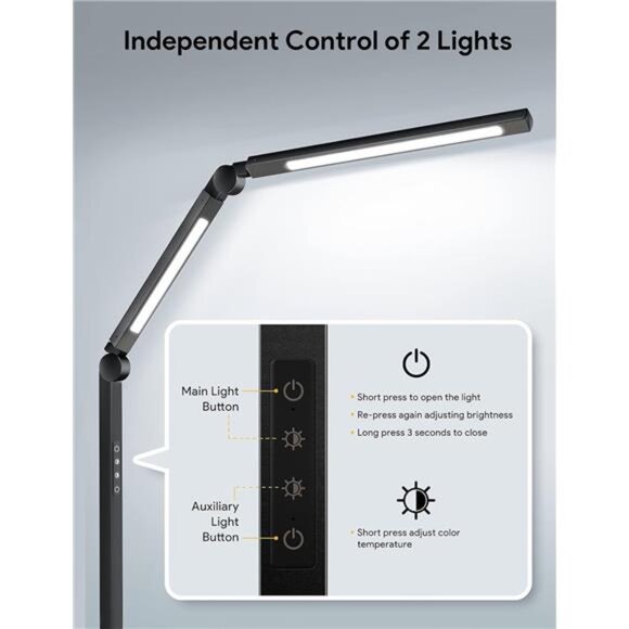 LED Desk Lamp with Clamp, Dual Light Desk Lamp with Swing Arm, 4 Color Modes - Picture 4 of 7